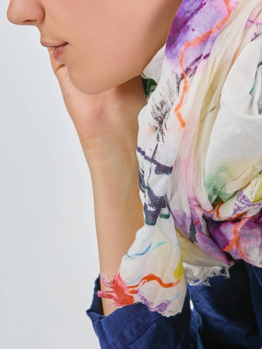 MANUELLE GUIBAL x Gagnon Chèche Art Scarf French Flowers Painted SS 2023